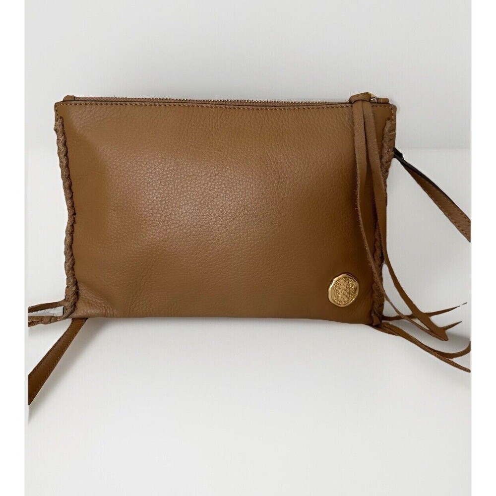 Vince Camuto Litzy Cognac Brown 100% Leather Crossbody Handbag With Fringe